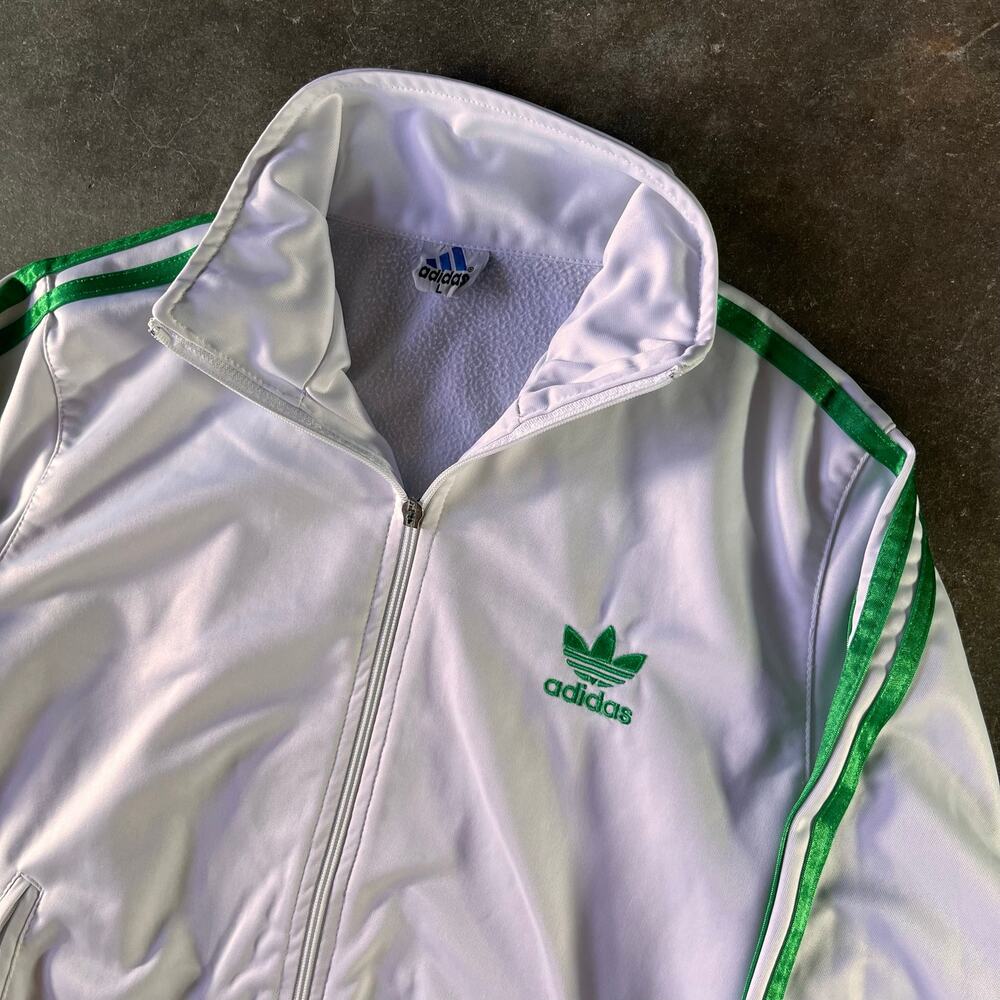 Vintage 80s green/white athletic sportswear adidas track jacket men’s size large